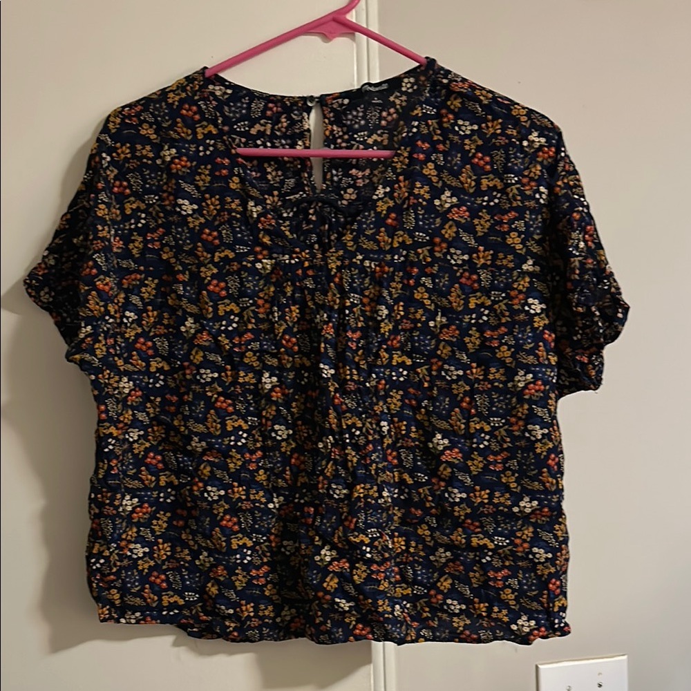 Madewell Black and Orange Short Sleeve Boxy Blouse with Peter Pan Collar